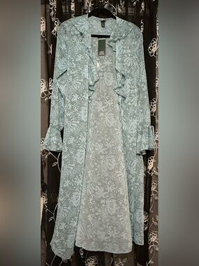 wild fable Light Blue Floral Ruffle Duster